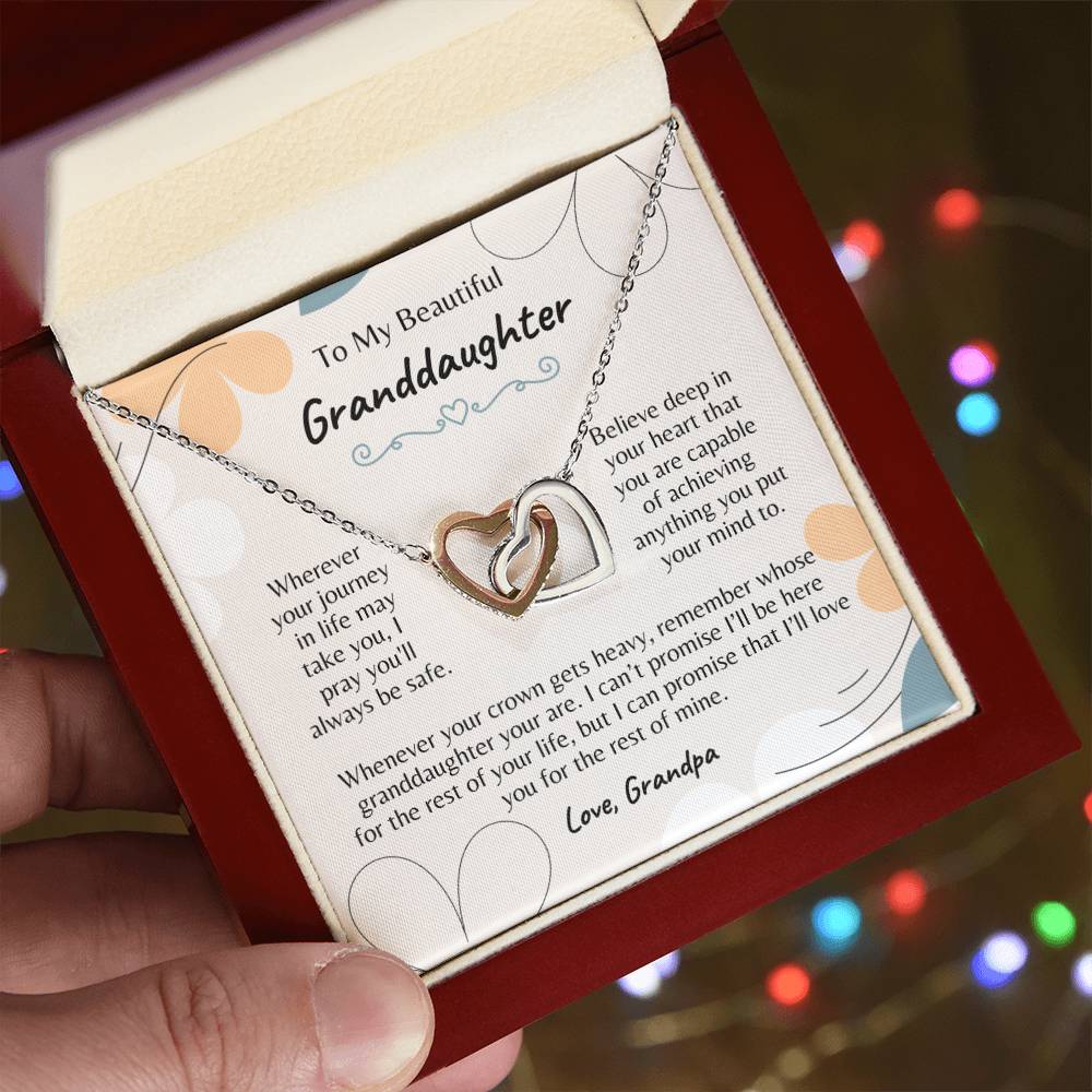 To My Beautiful Granddaughter...Love, Grandpa - Interlocking Hearts Necklace